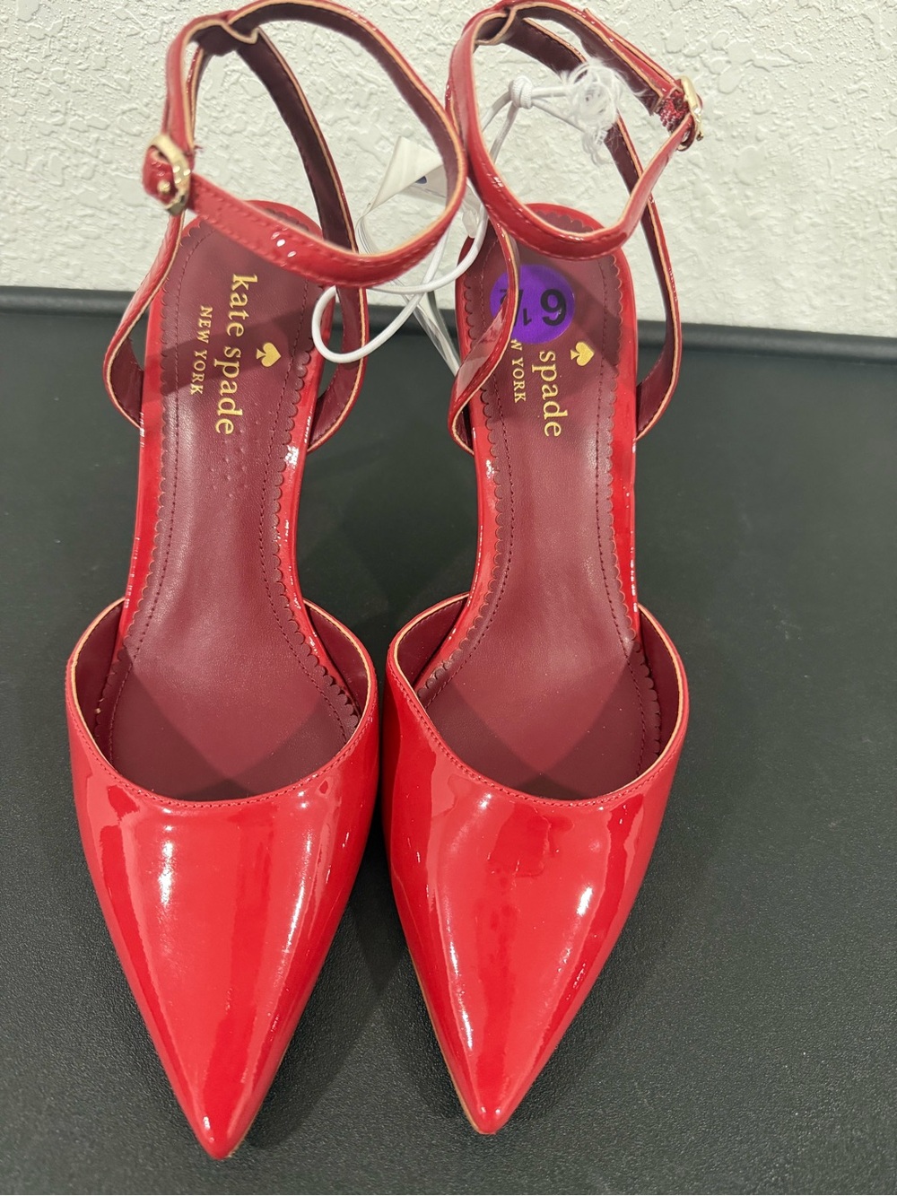 kate spade Red Patent Pointed-Toe Ankle-Strap Heels size 6 1/2